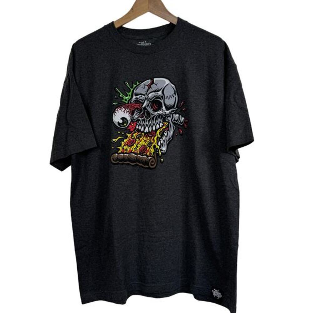 Jimbo‎ Phillips Pizza Skull 100% Cotton Graphix Heather Gray Tee Size XL
